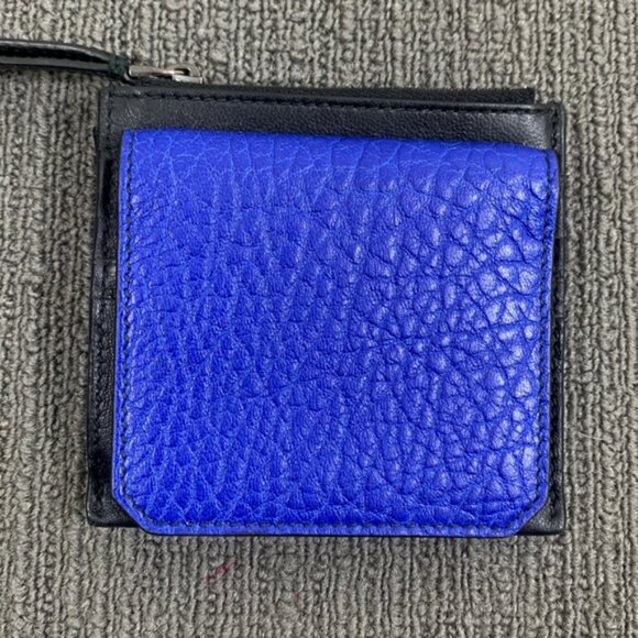 30 Studio Maggio Wallet Womens Small Black Blue Leather Snap Clutch Zip Wristlet - Picture 4 of 14